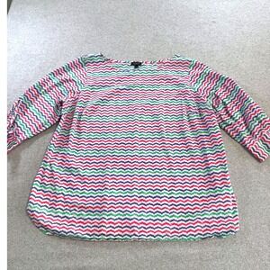 Talbots Blouse Woman 1XP‎ Multi-Color Excellent Chevron Tie-Cuff 3/4 Sleeve